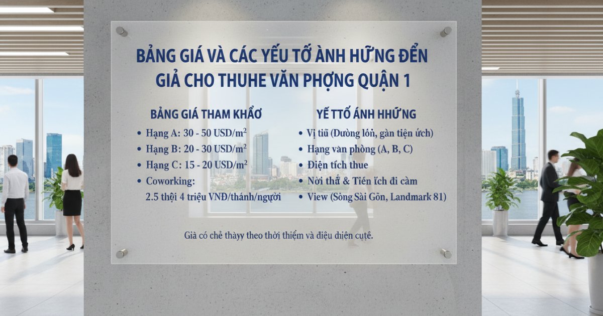 Bảng giá và các yếu tố ảnh hưởng đến giá cho thuê văn phòng quận 1