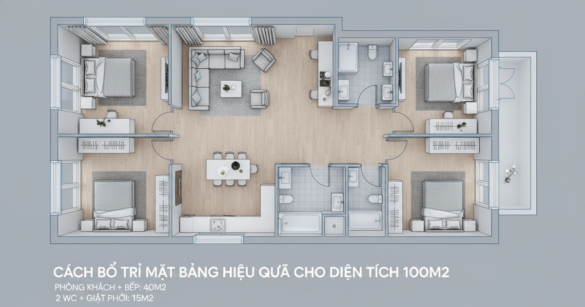 Cách bố trí mặt bằng hiệu quả cho diện tích 100m2